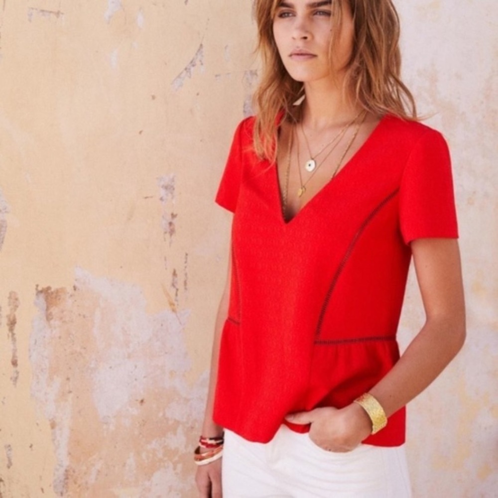 Sezane Amanda Blouse in Coral Size 36 (Small or 4)